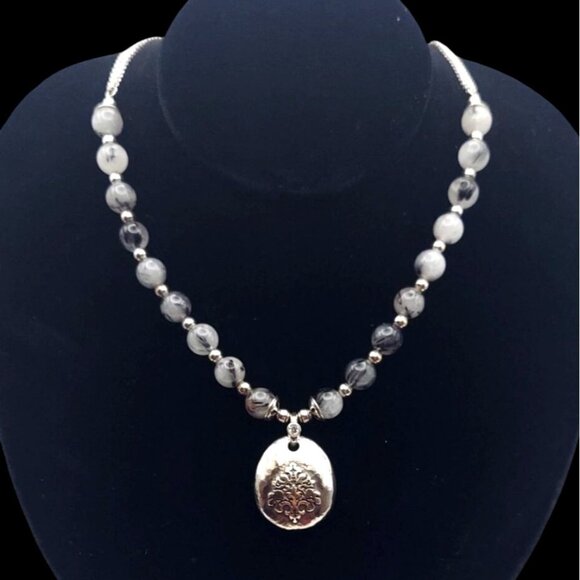 Brighton Silver Plated Crystal Glass Beaded Adjustable Necklace Signed Retired - Picture 5 of 7